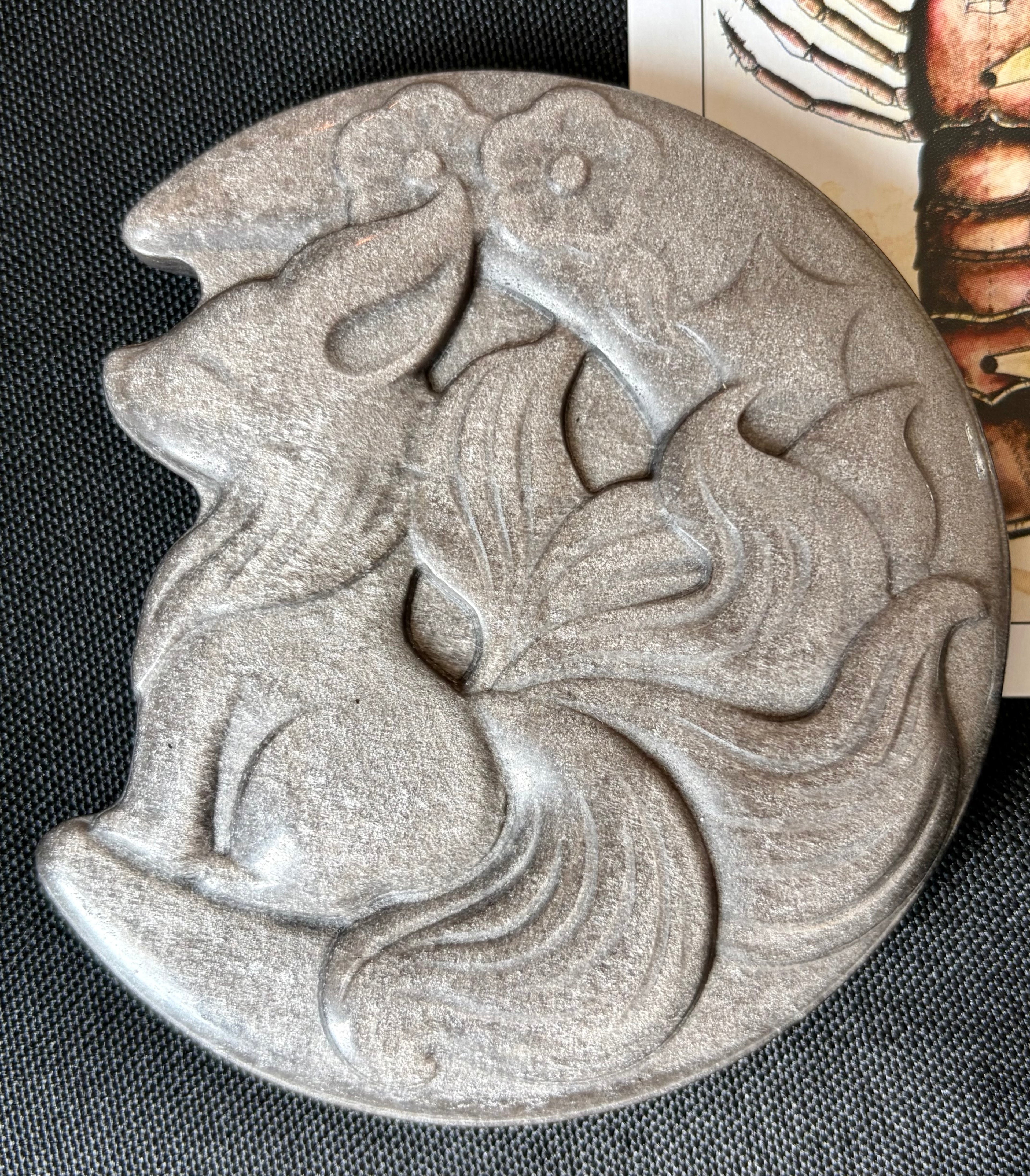 Golden Sheen Obsidian Crystal Fox and Moon Carving