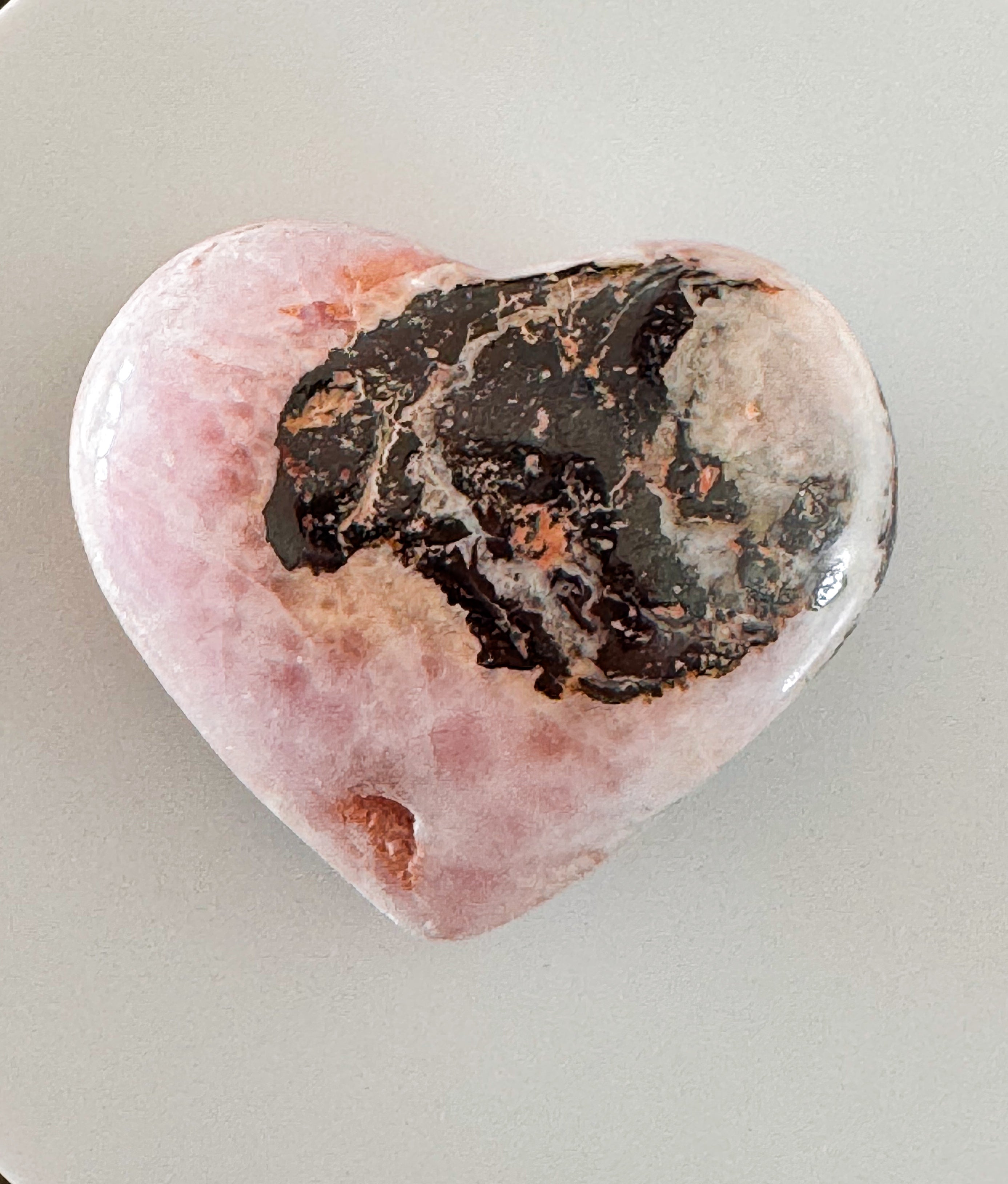 Pink Aragonite carved heart