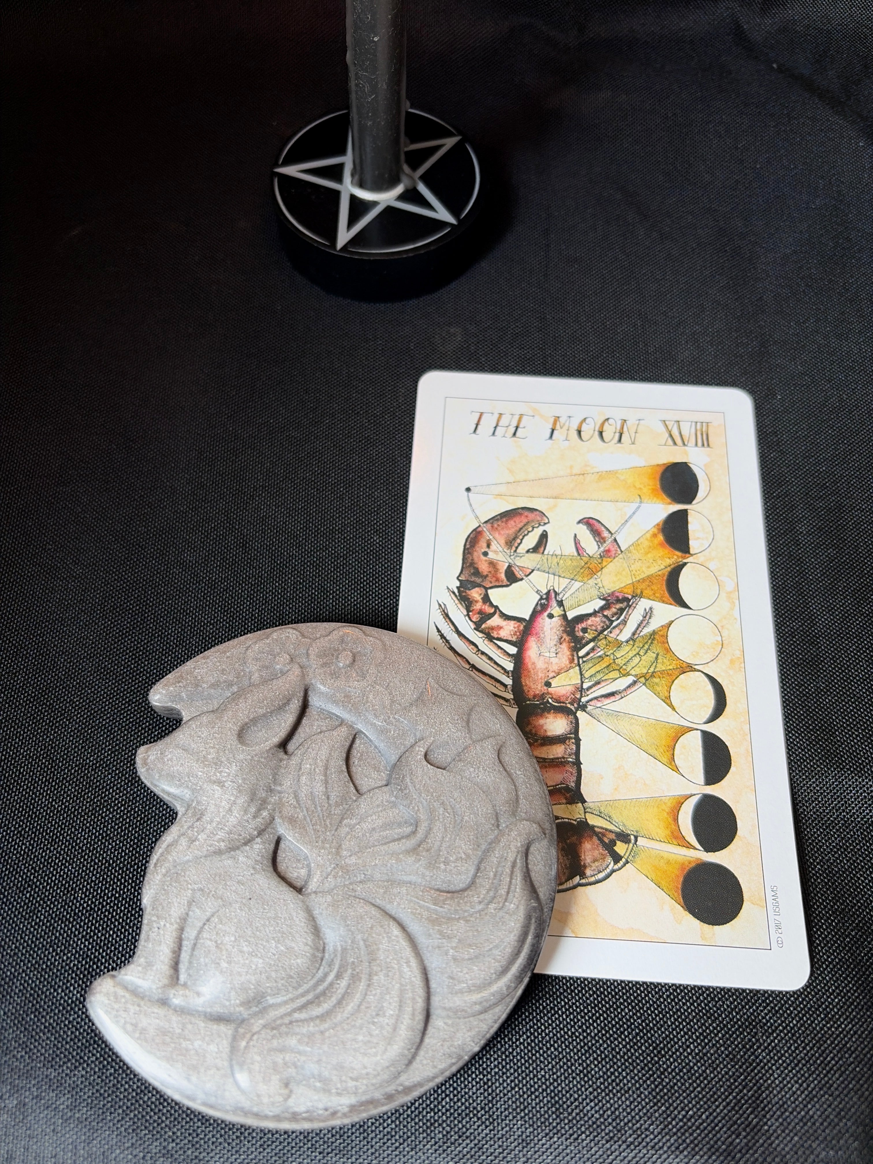 Golden Sheen Obsidian Crystal Fox and Moon Carving