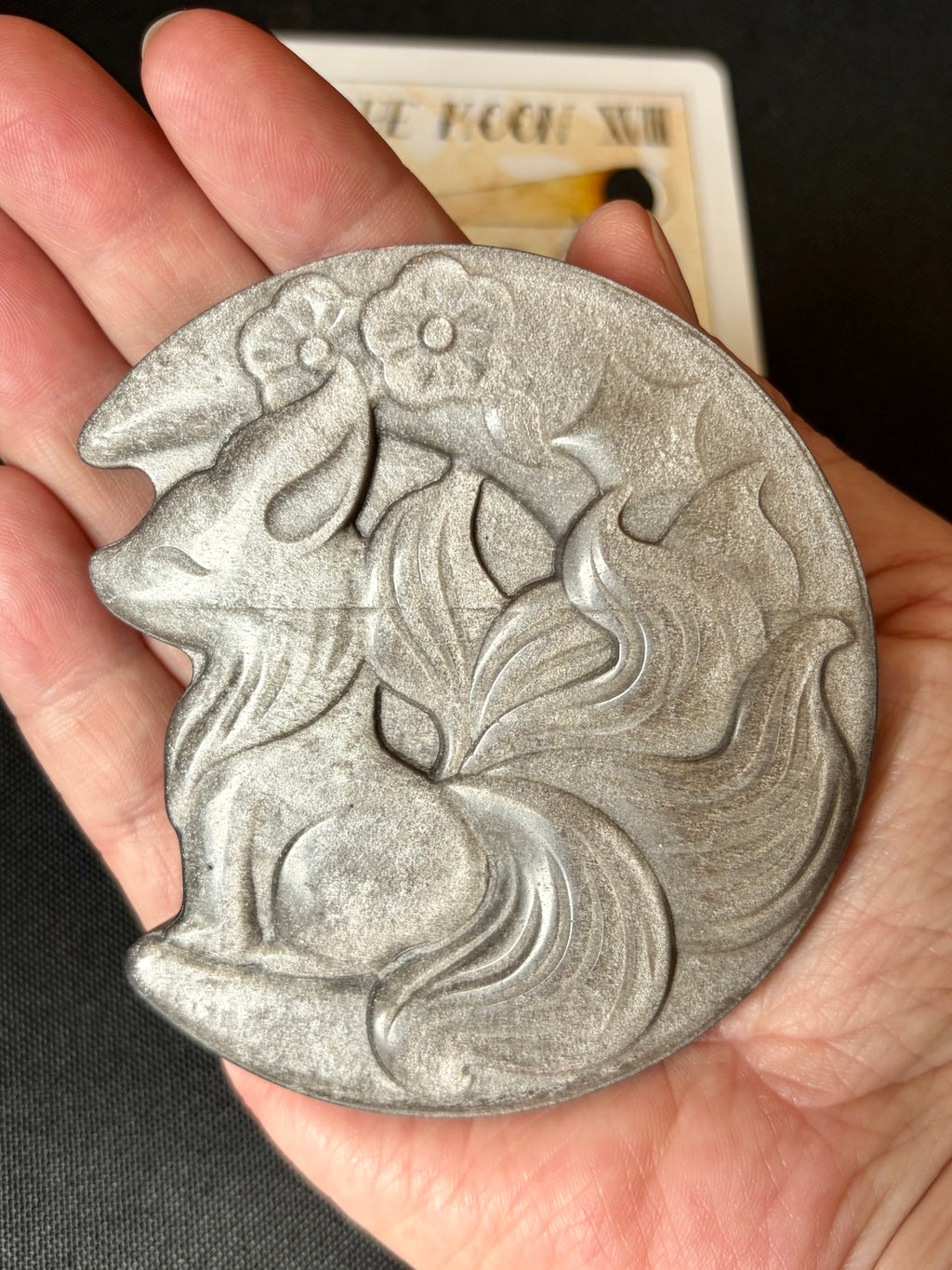 Golden Sheen Obsidian Crystal Fox and Moon Carving