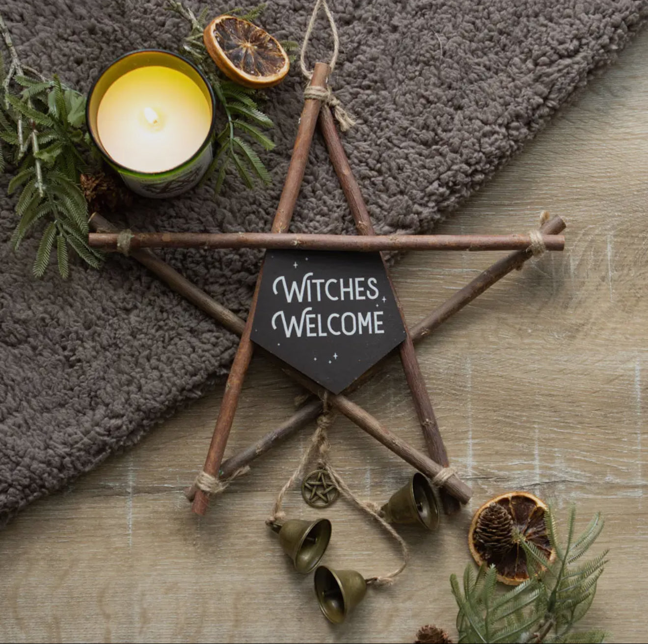 30cm Witches Welcome Willow
Pentagram Sign with Bells