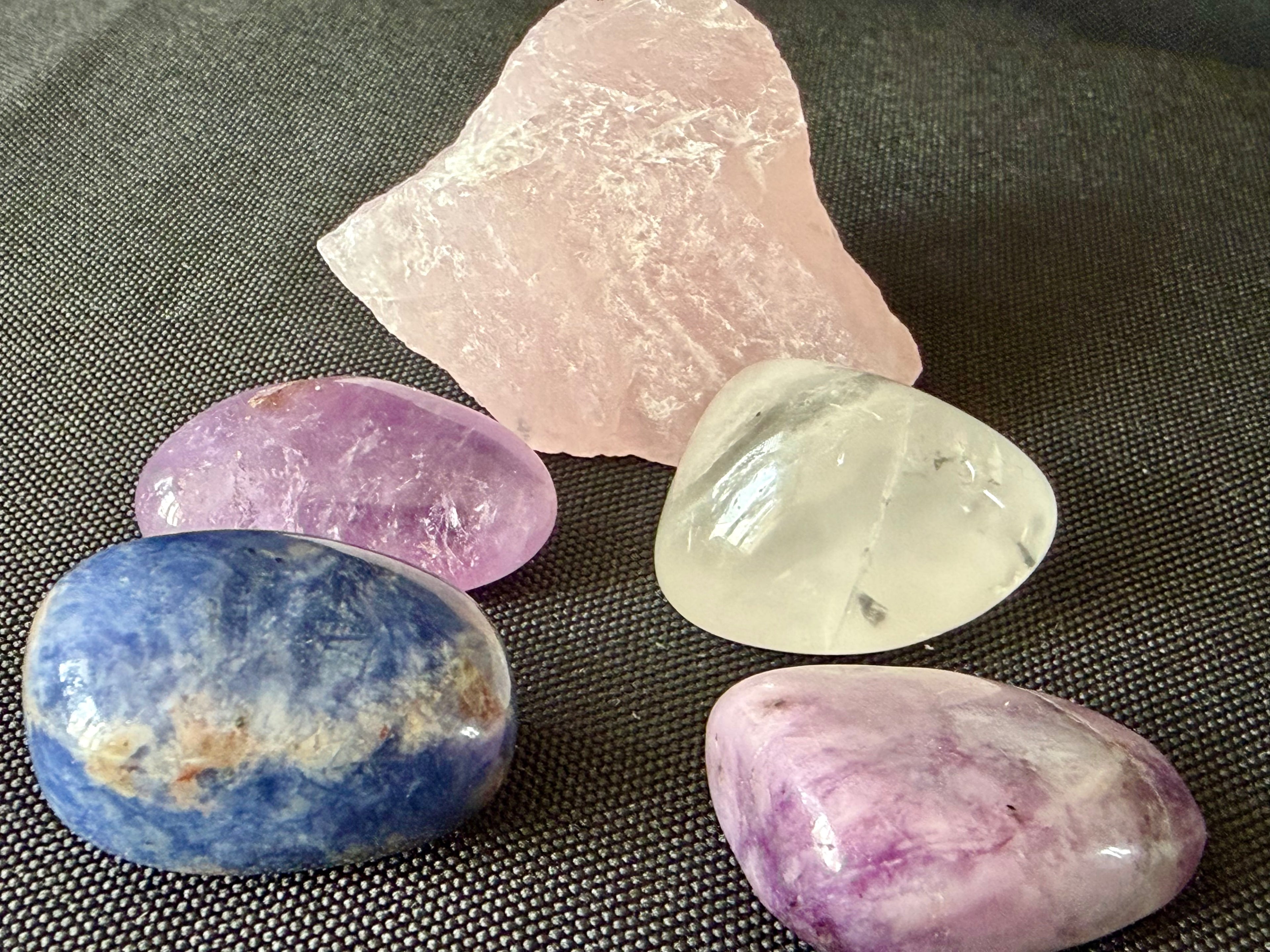 Moonlit Calm Crystal Set | Calming Crystals for Stress & Anxiety | Amethyst, Rose Quartz, Lepidolite, Sodalite