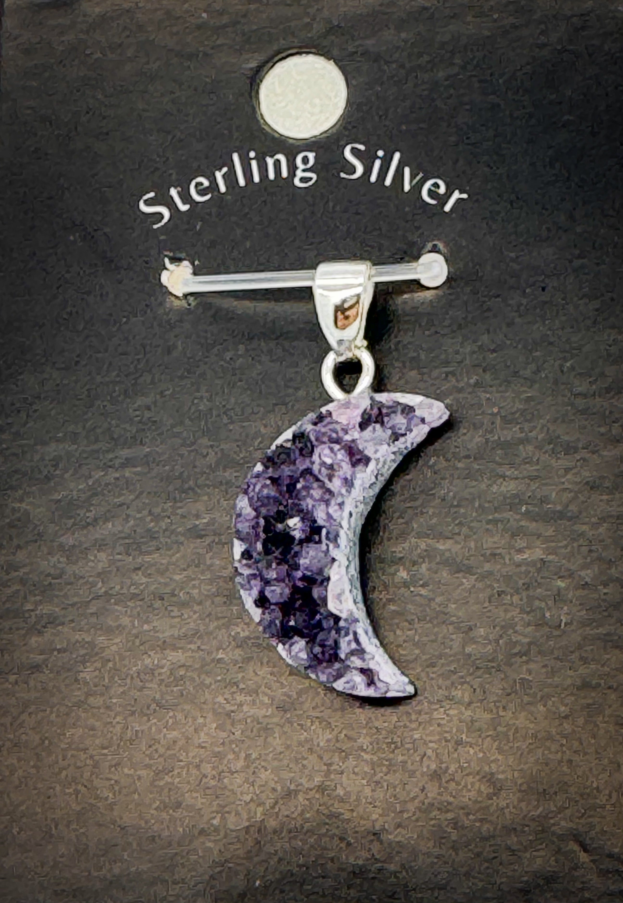 Amethyst Druze Moon Pendant-Sterling Silver