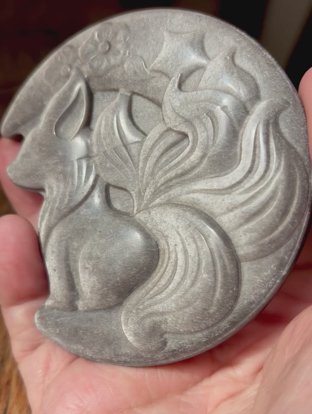 Golden Sheen Obsidian Crystal Fox and Moon Carving
